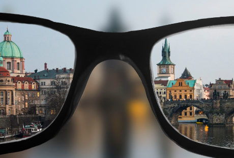 A city seen through glasses