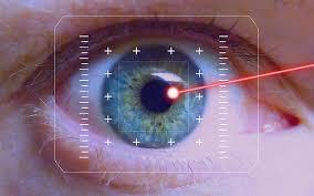 A laser beam aimed at an eye