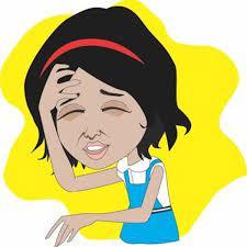 Cartoon of a girl holding her head with a headache